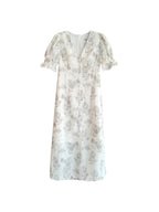【Final Sale】Xena V-Neck Floral Puff Sleeve Dress - Red