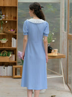Bonnie Contrast Bow Lace Doll Neck Dress