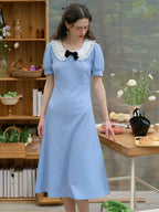 Bonnie Contrast Bow Lace Doll Neck Dress