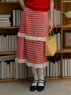 【Final Sale】Dalia Sweet Lace Contrasting Plaid Cake Skirt