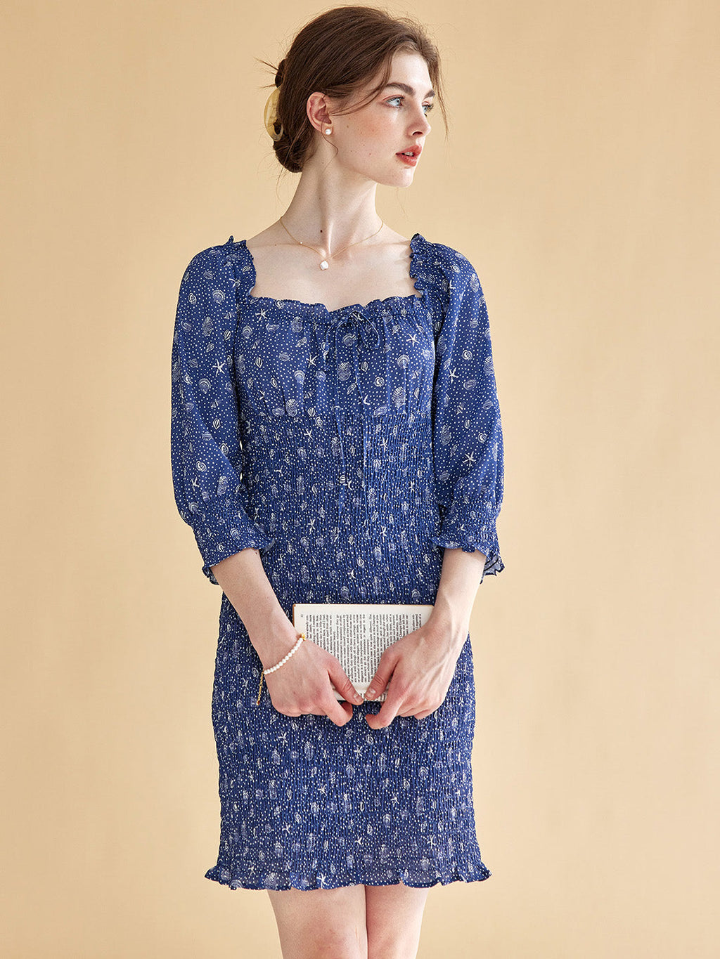 【Final Sale】Estelle Classic Square Neck Shell Print Dress
