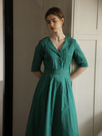 Fiona 100% Cotton Emerald Green Midi Dress