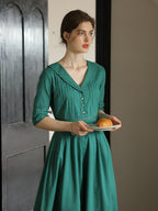Fiona 100% Cotton Emerald Green Midi Dress