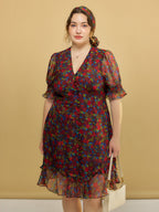 【Final Sale】Plus Size Kora Floral Printed Maxi Dress-Dark Red