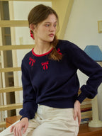 【Final Sale】Hilary Round Neck Bowknot Pullover Sweater