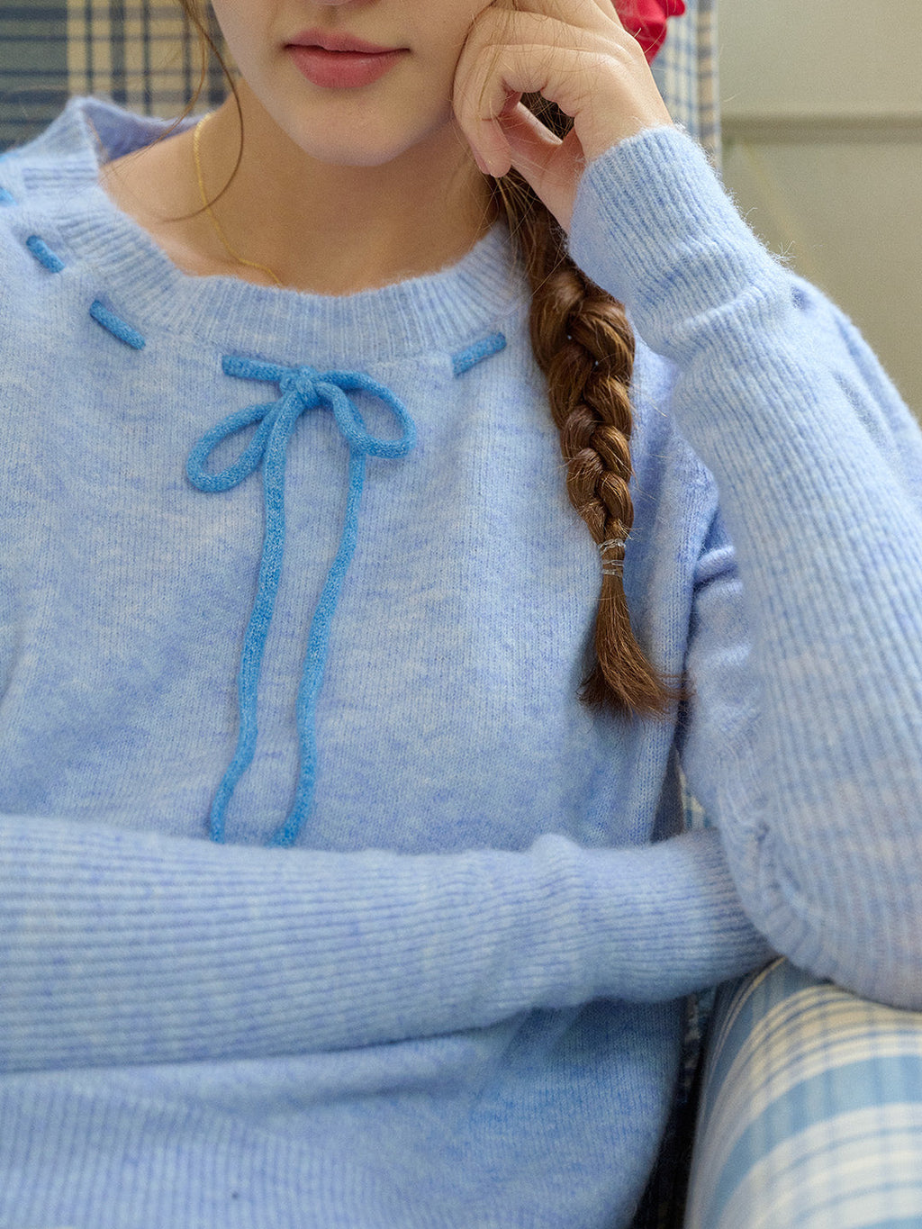 【Final Sale】Lauren Bow Tie Pullover Bubble Sleeve Sweater