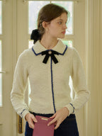 【Final Sale】Paige V-Neck Contrasting Trim Bow Sweater