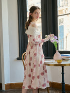 【Final Sale】Clare Off-The-Shoulder Bow Print Contrast Color Dress