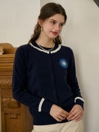 【Final Sale】Faye Women's Embroidered Color-Block Round Neck Cardigan