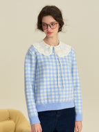 【Final Sale】Brielle Doll Collar Plaid Wool Sweater