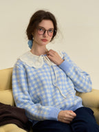 【Final Sale】Brielle Doll Collar Plaid Wool Sweater