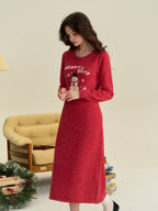 【Final Sale】Natalie Round Neck Snowman Wool Dress