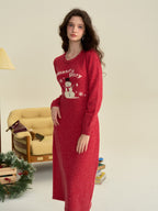 【Final Sale】Natalie Round Neck Snowman Wool Dress