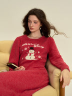 【Final Sale】Natalie Round Neck Snowman Wool Dress