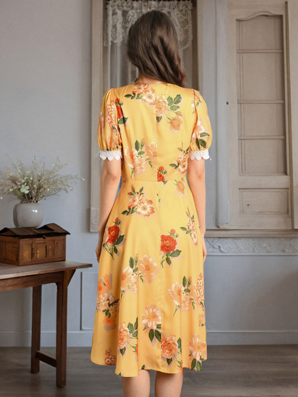 Amelia V-Neck Lace Floral Dress