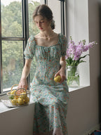 【Final Sale】Joanna Casual Vacation Style Square Neckline Floral Printed Dress
