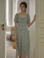 【Final Sale】Joanna Casual Vacation Style Square Neckline Floral Printed Dress