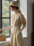 【Final Sale】Heidi Hollow Embroidered V-neck Lace Puff Sleeve Dress