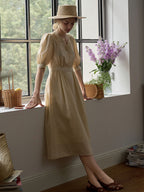 【Final Sale】Heidi Hollow Embroidered V-neck Lace Puff Sleeve Dress