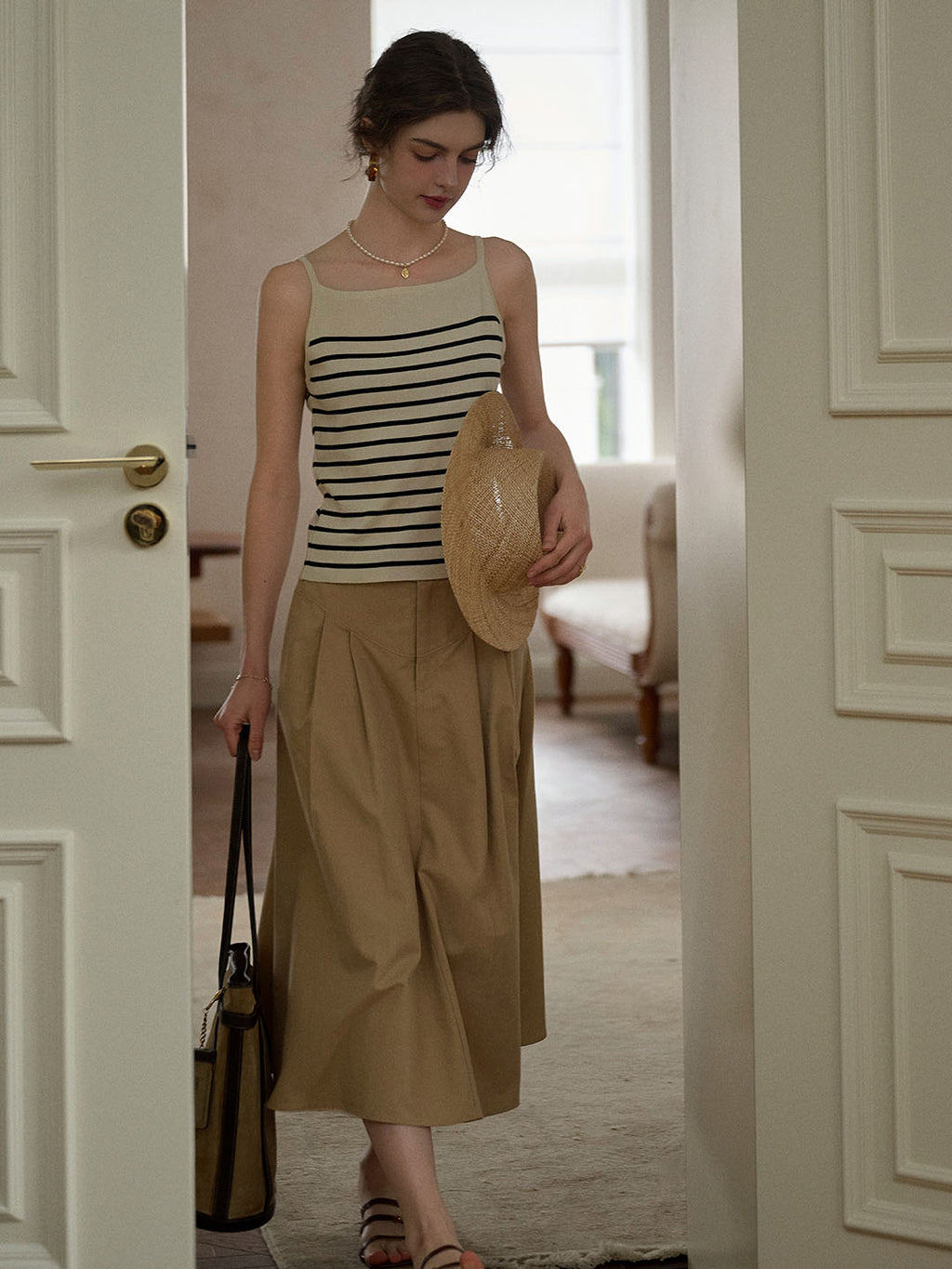 【Final Sale】Charlee Simple Square Neck Striped Sling Knitted Top