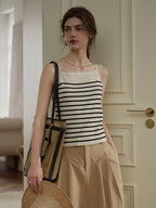 【Final Sale】Charlee Simple Square Neck Striped Sling Knitted Top