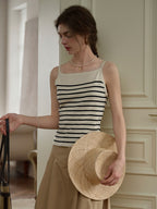【Final Sale】Charlee Simple Square Neck Striped Sling Knitted Top