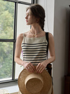 【Final Sale】Charlee Simple Square Neck Striped Sling Knitted Top