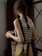 【Final Sale】Charlee Simple Square Neck Striped Sling Knitted Top