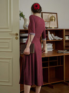 【Final Sale】Michelle Bow Lace Square Neck Knitted Color Block Dress