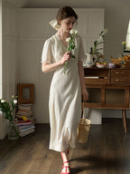 【Final Sale】Talia Romantic Rose Lace Bow V-neck Puff Sleeve Dress