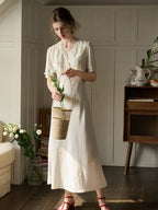 【Final Sale】Talia Romantic Rose Lace Bow V-neck Puff Sleeve Dress