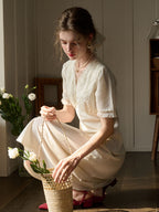 【Final Sale】Talia Romantic Rose Lace Bow V-neck Puff Sleeve Dress