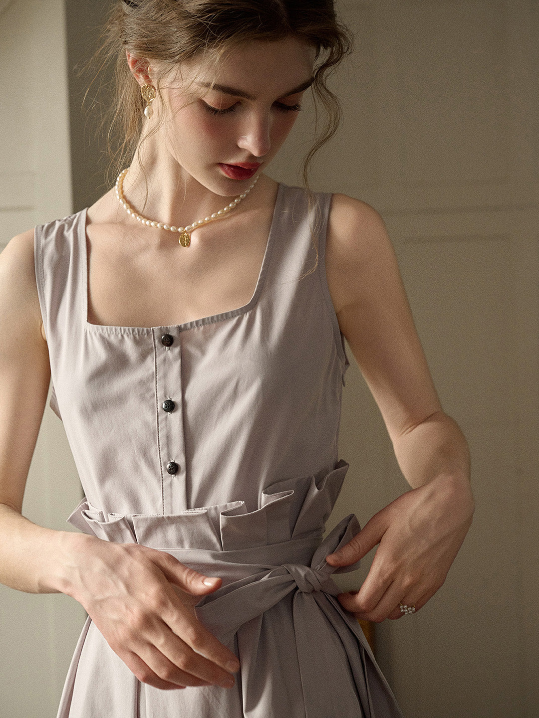【Final Sale】Mila Bateau Neck Sleeveless Cotton Dress - Gray