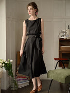 【Final Sale】Mila Bateau Neck Sleeveless Cotton Dress - Gray