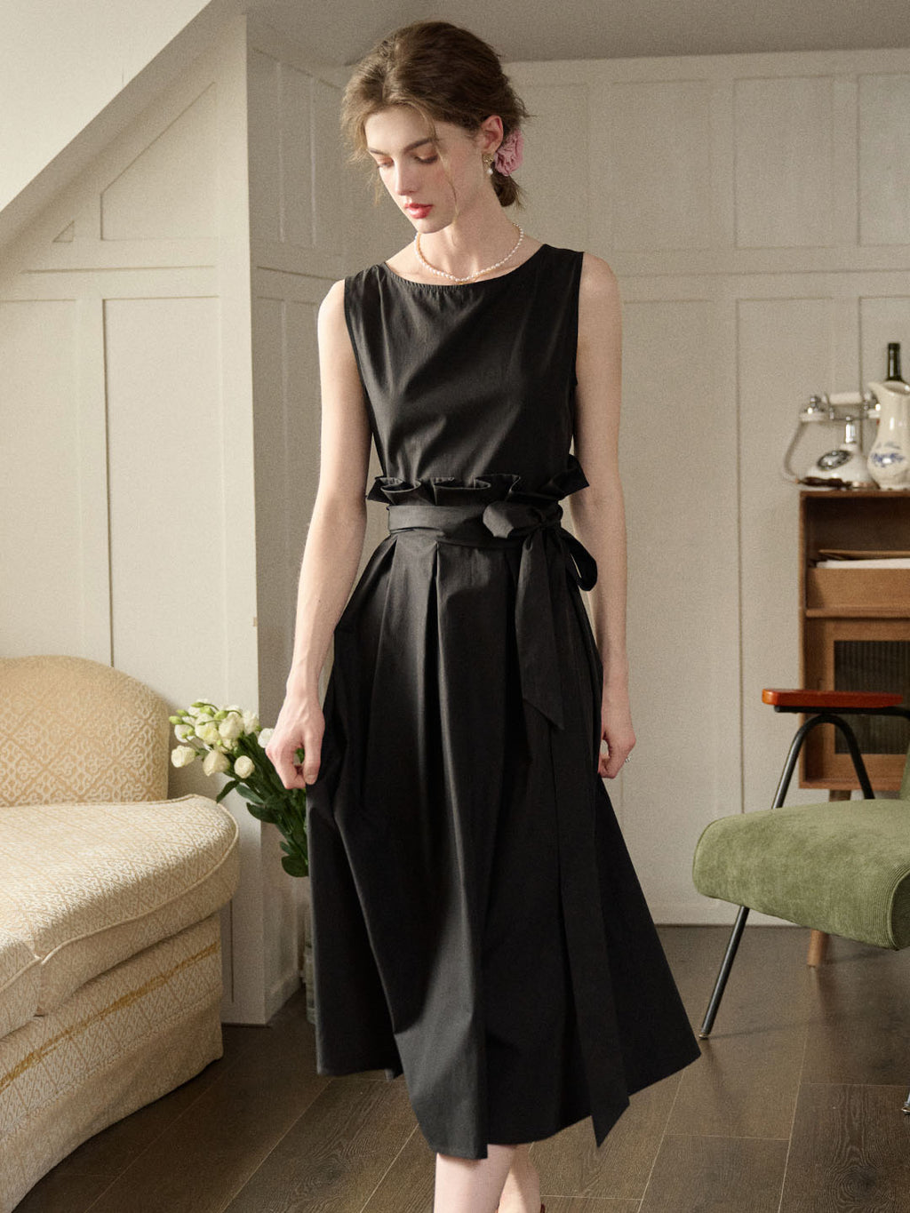 【Final Sale】Mila Bateau Neck Sleeveless Cotton Dress - Gray