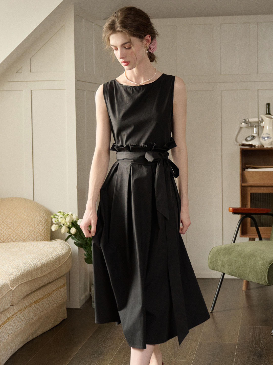 【Final Sale】Mila Bateau Neck Sleeveless Cotton Dress - Gray
