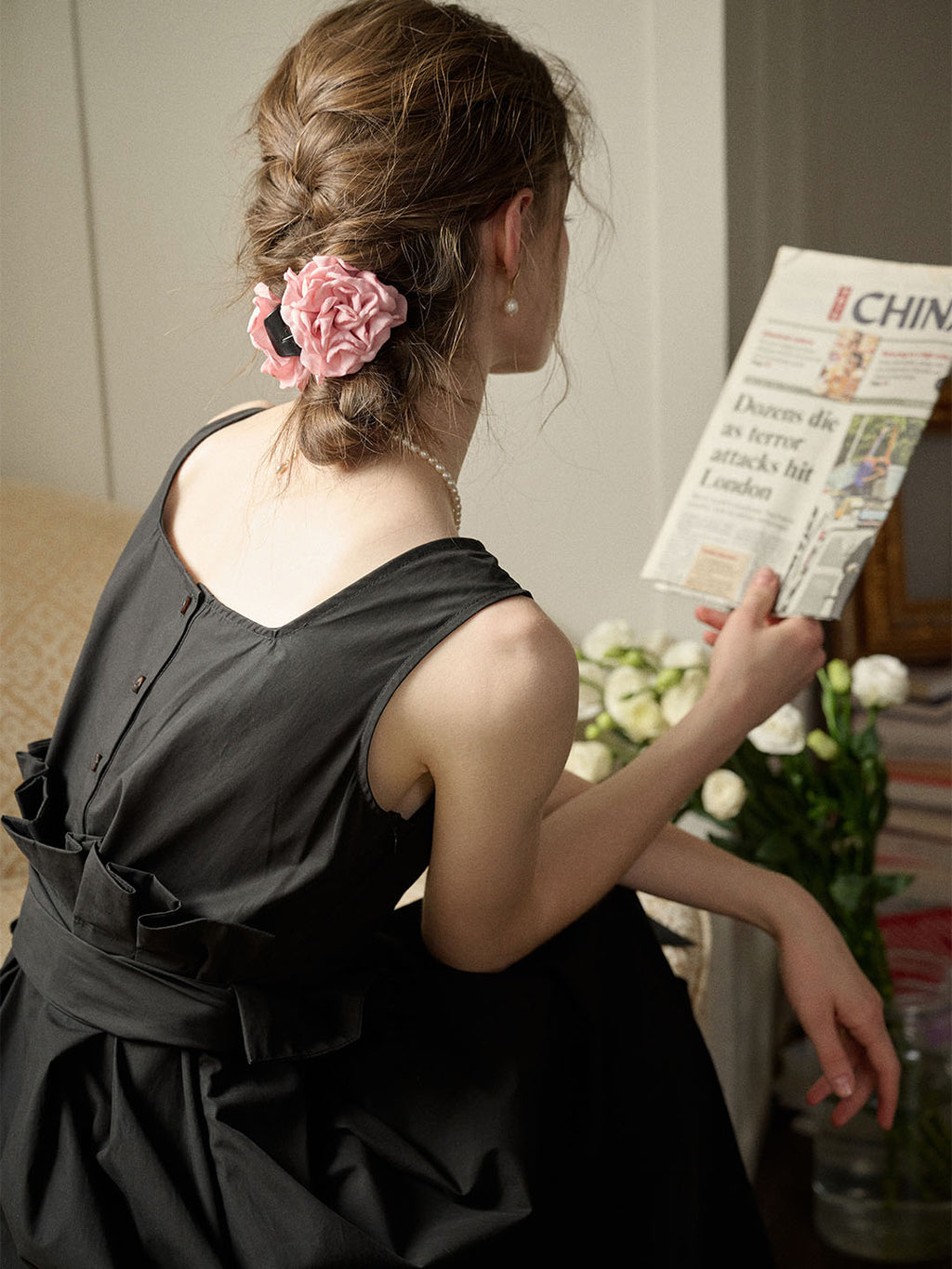 【Final Sale】Mila Bateau Neck Sleeveless Cotton Dress - Gray