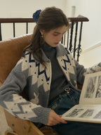 Ailany Notched Collar Fair Isle Double Zipper Wool Cardigan