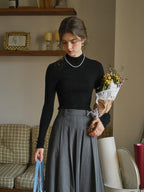Erin 100% Wool Simple Mock Neck Slim Fit Sweater - Black