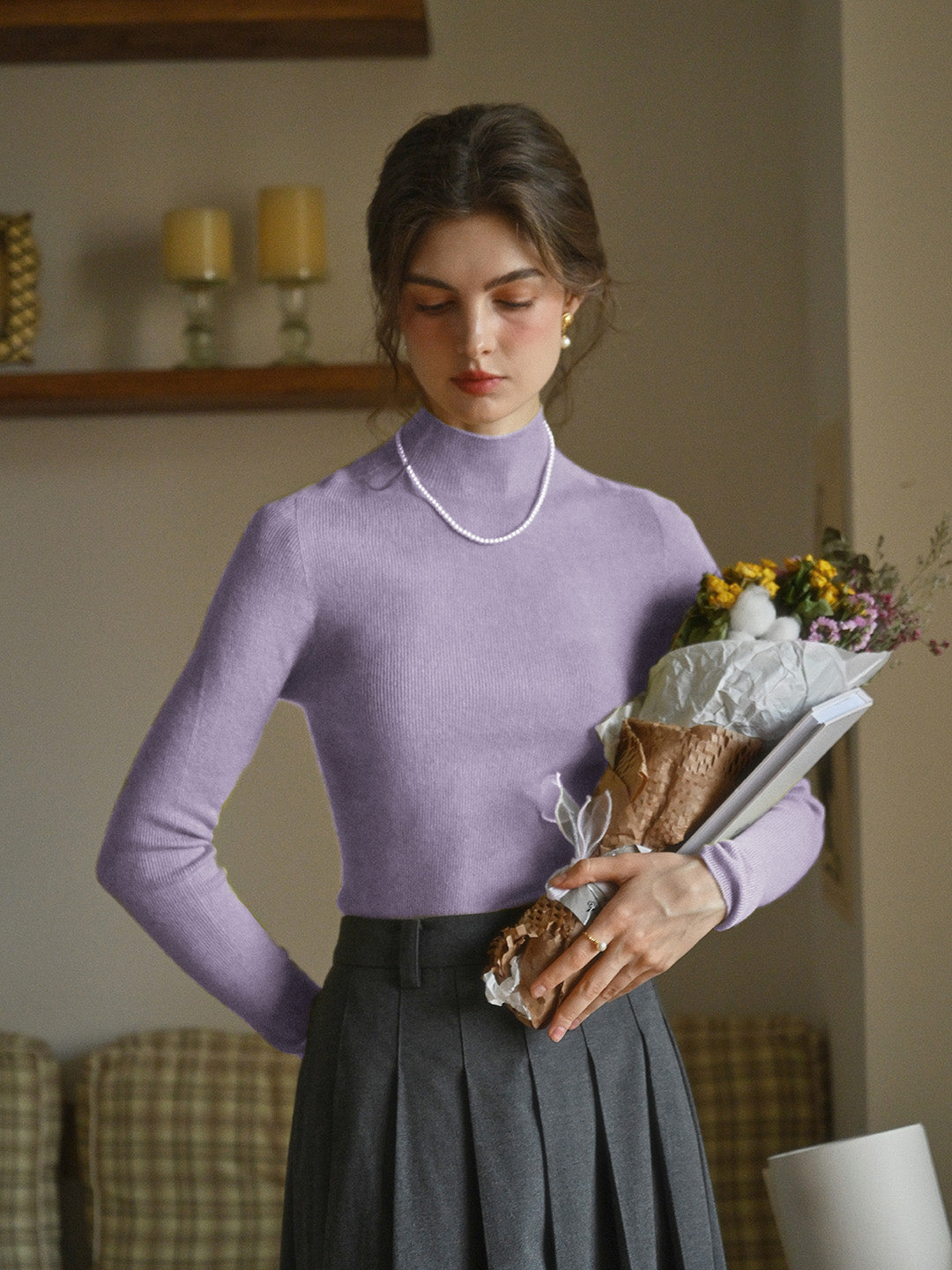 Erin 100% Wool Simple Mock Neck Slim Fit Sweater - Black