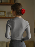 Erin 100% Wool Simple Mock Neck Slim Fit Sweater - Black