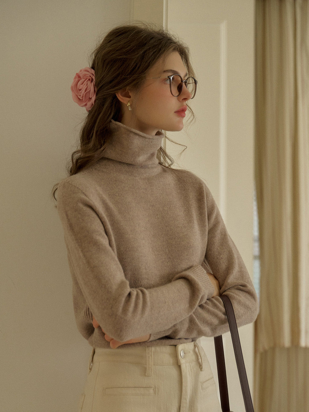 Solana Basic Versatile Turtleneck 100% Wool Sweater - Pink