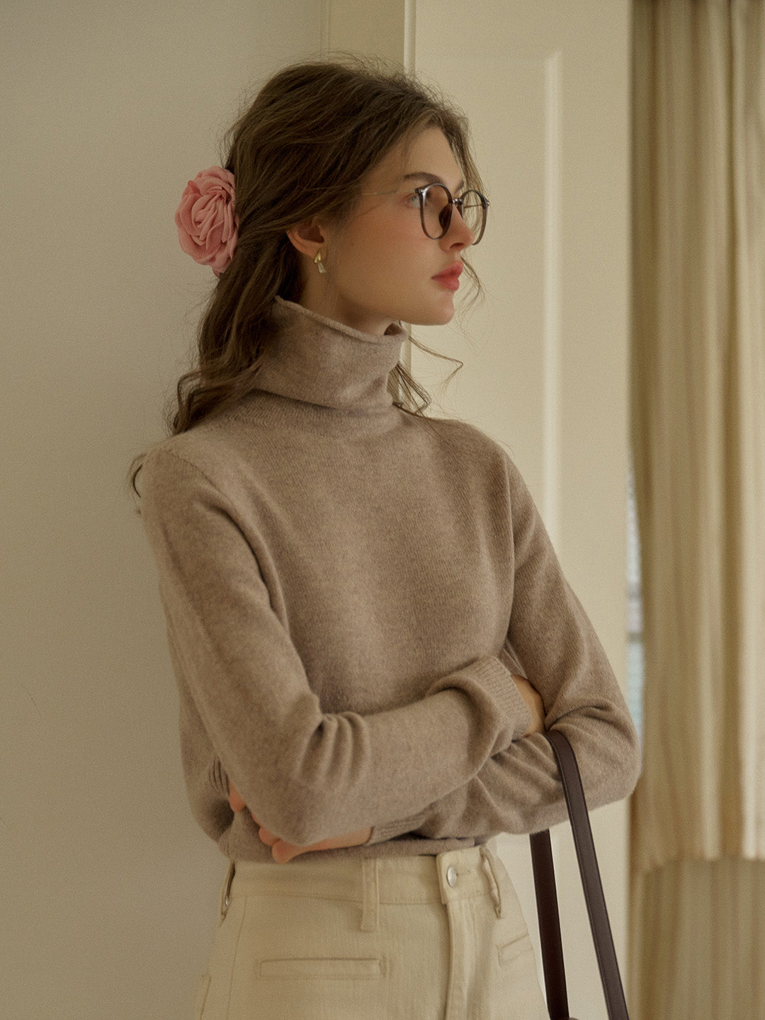 Solana Basic Versatile Turtleneck 100% Wool Sweater - Pink