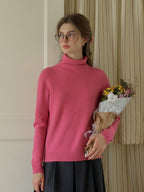 Solana Basic Versatile Turtleneck 100% Wool Sweater - Pink
