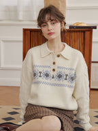 Norah Snowflake Jacquard Polo Fair Isle Knit Sweater