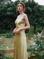 Kristin French V-Neck Slip Yellow-green Dress