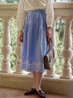 Aubree Striped Cutout Embroidered A-line Skirt