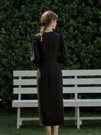 【Final Sale】Karter Notched Lapel Contrasting Button Bow Dress