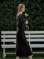【Final Sale】Karter Notched Lapel Contrasting Button Bow Dress