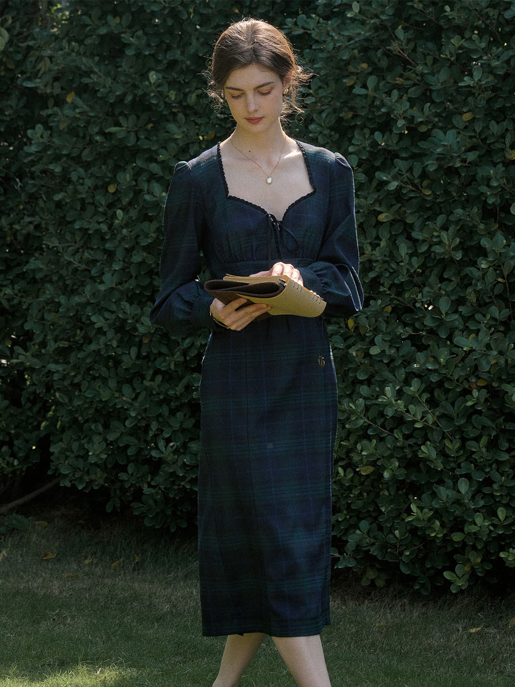 【Final Sale】Maeve Plaid Print Sweetheart Neck Knot Front Dress
